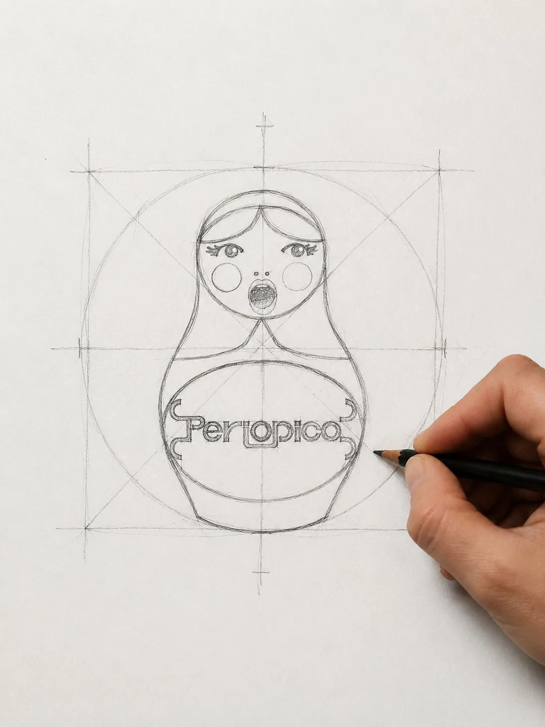 Il logo matrioska Periodico disegnato a matita
